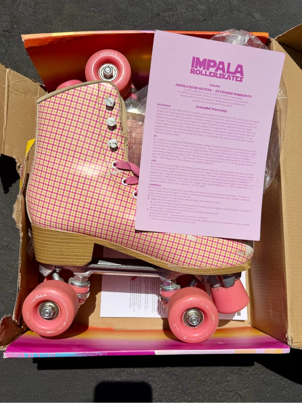 Impala Pink Plaid Roller Skates, size W10